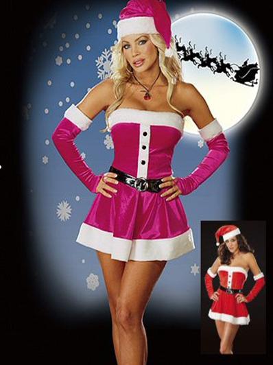 Sexy Purple and Red Cotton Christmas Santa Costume